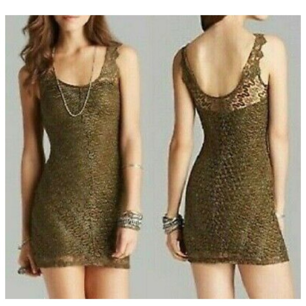 Free people olive green body con lace dress